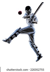 Cricket Player Batsman In Silhouette Shadow On White Background