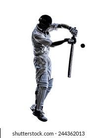 Cricket Player Batsman In Silhouette Shadow On White Background