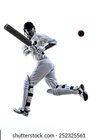 Cricket Player Batsman In Silhouette Shadow On White Background