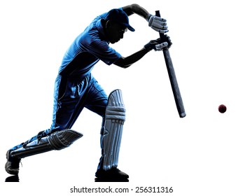 Cricket Player Batsman In Silhouette Shadow On White Background