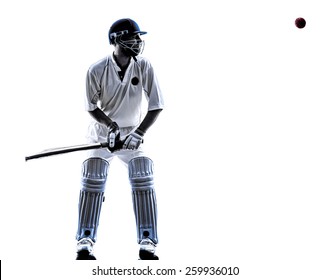 Cricket Player Batsman In Silhouette Shadow On White Background