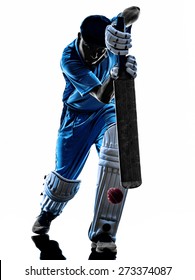 Cricket Player Batsman In Silhouette Shadow On White Background