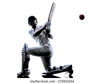 Cricket Player Batsman In Silhouette Shadow On White Background