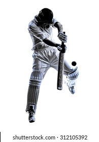 Cricket Player Batsman In Silhouette Shadow On White Background