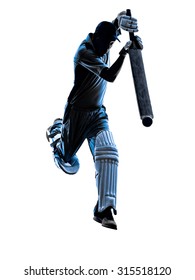 Cricket Player Batsman In Silhouette Shadow On White Background