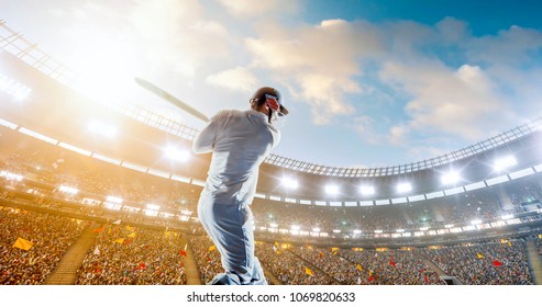 Cricket player on a professional stadium - Powered by Shutterstock