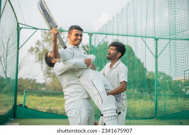 Cricket players celebrating their win or victory on cricket field  - Powered by Shutterstock