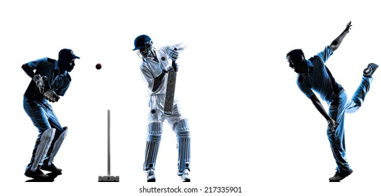 Cricket players in silhouette shadow on white background - Powered by Shutterstock