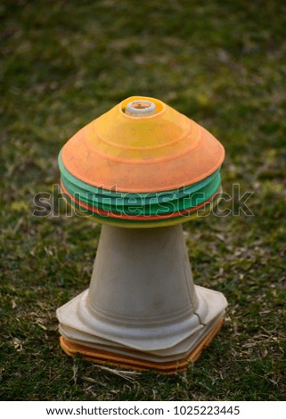Cricket practice equipments isolated plastic made object stock photograph