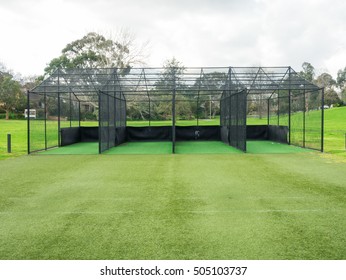 Cricket practice nets in a suburban park in Melbourne, Australia.