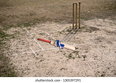 Cricket Tea Break Time On Empty Cricket Pitch To Play.