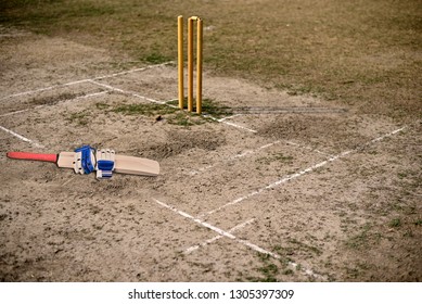 Cricket Tea Break Time On Empty Cricket Pitch To Play.