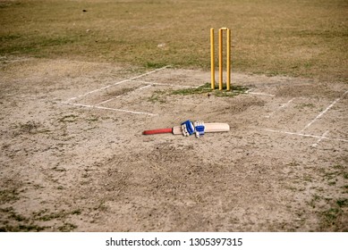 Cricket Tea Break Time On Empty Cricket Pitch To Play.