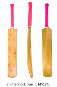 Crickets bat with bright pink handle side,front and back profile.