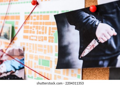 Crime Board Hanging In FBI Agent's Office, Closeup