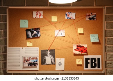 Crime board hanging on wall in FBI agent's office - Shutterstock ID 2135333543