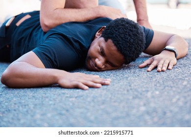 Crime, Law Or Police Arrest Black Man On The Ground, Floor Or Asphalt Street Road For Stealing, Justice Or Stop Criminal Violence. Legal Problem, Racism And Police Officer Or Security With Blm Person