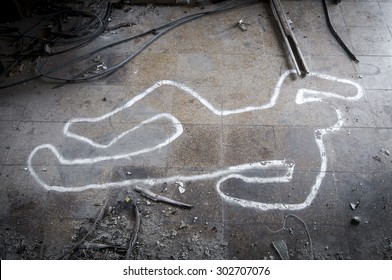 Crime scene chalk outline of a dead body - Shutterstock ID 302707076