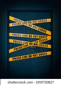 Crime Scene Closed Door Yellow Stripes Stock Photo (Edit Now) 1059720827