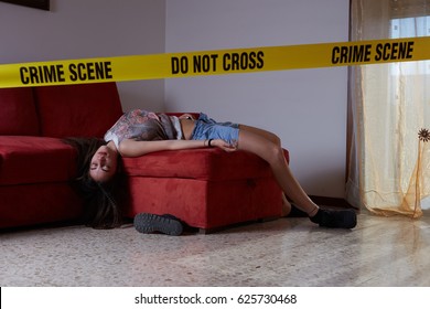 Crime Scene Imitation Lifeless Woman Lying Stock Photo Shutterstock