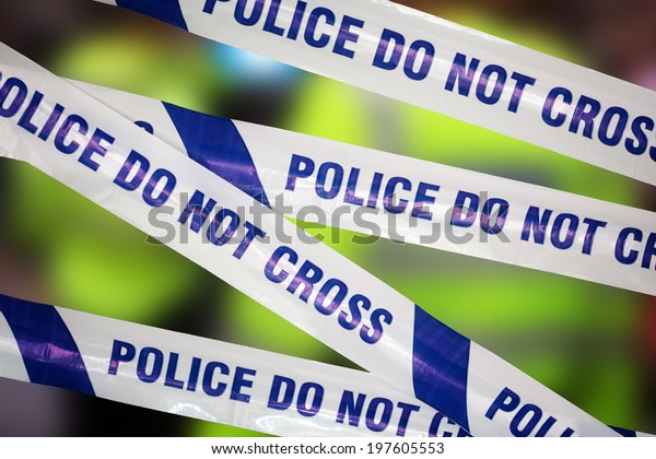 Crime scene investigation police boundary\
tape concept for law\
enforcement