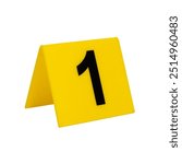 Crime scene investigation. Yellow evidence identification marker on transparent background number 1. High quality photo