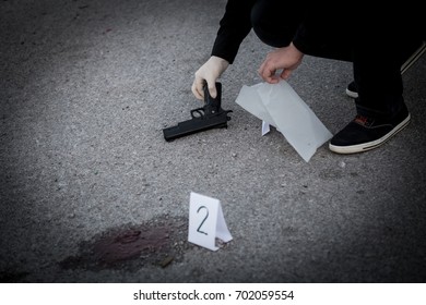 Crime Scene Investigation Collecting Footprint Gypsum Stock Photo ...