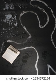 Crime scene in a rainy day, book reading, history about a murder