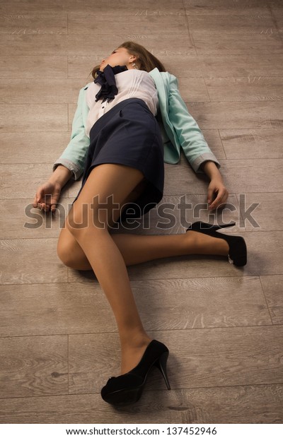 Crime Scene Simulation College Girl Lying Stock Photo 