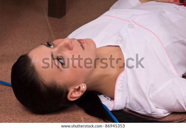 Crime Scene Simulation Dead Nurse Lying Stock Photo 86945353 Shutterstock