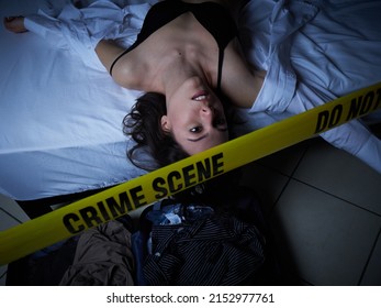 Crime Scene - Woman Dead Lying On The Bed