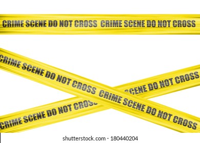 Crime scene yellow cordon tape, isolated on white background.
