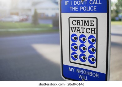 Crime Watch Sign By Street In United States