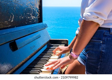 Crimea, Russia - 06.16.2021: Piano music on the beach