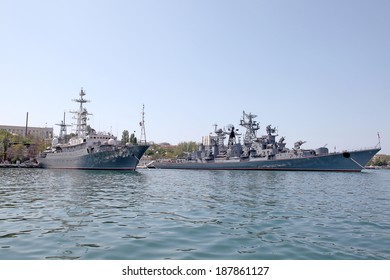 CRIMEA, SEVASTOPOL - May 10, 2009: Bay Of City Sevastopol. Warships Of The Black Sea Fleet