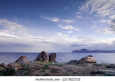 Crimean Bay, Ukraine. Landscape With Sea Rock Shore.