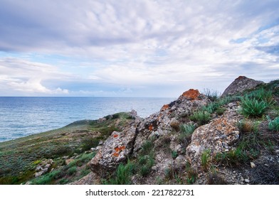 Crimean Bay, Ukraine. Landscape With Sea Rock Shore.