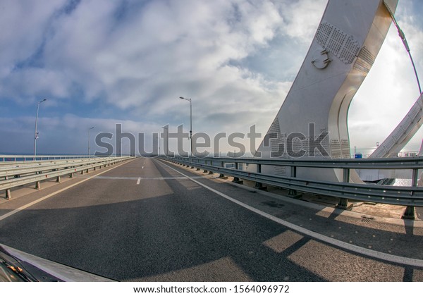 Crimean bridge in the\
early autumn morning
