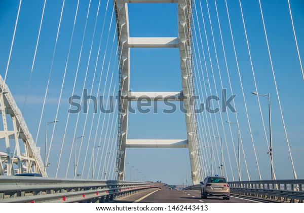 Crimean bridge.\
New bridge. Road and railway bridge over the river. Russia, Kerch\
Strait, Crimea Bridge July 6,\
2019