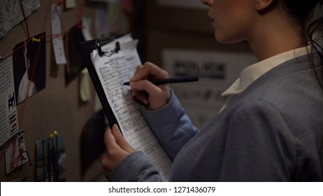 Criminal Investigator Drawing Up Record, Writing Down Case Details, Inquiry