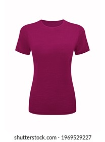 Crimson Pink Stylish Female T-shirt Isolated On White Background. Ghost Mannequin Photography