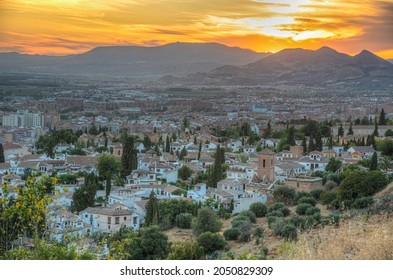 Crimson Sky Over Granada In Spain