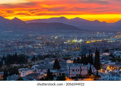 Crimson Sky Over Granada In Spain