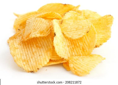 Crinkle Cut Crisps On White Background.