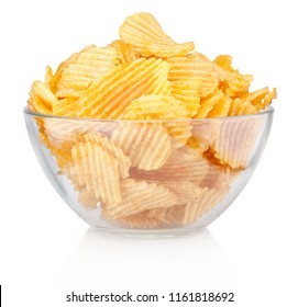 Crinkle cut potato chips in bowl isolated on a white background