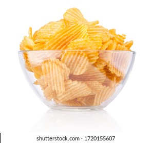 Crinkle cut potato chips in bowl isolated on white background
