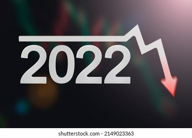 Crisis 2022. Quarterly or annual report of companies. Economic recession on the chart. Chart arrow pointing down against falling chart and dollar symbol. - Shutterstock ID 2149023363