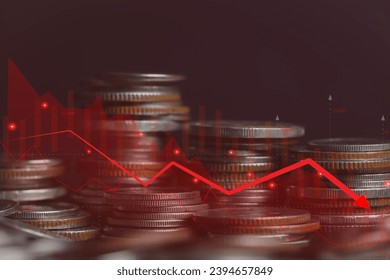 crisis economic global to red graph chart. war to Impact Business and industry. concept of financial bank economy downturn, bubble bursting crisis, down the stock market in recession, risk investment