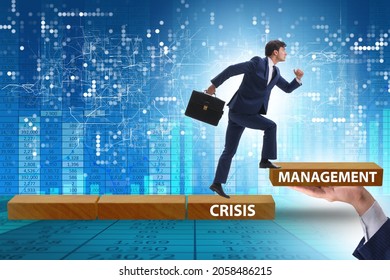 Crisis Management Concept With Climbing Businessman