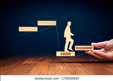 The crisis manager helps company overcome crisis to start new growth. Motivation for growth after crisis concept. Post covid-19 era management helping hand concept. - Shutterstock ID 1734335834